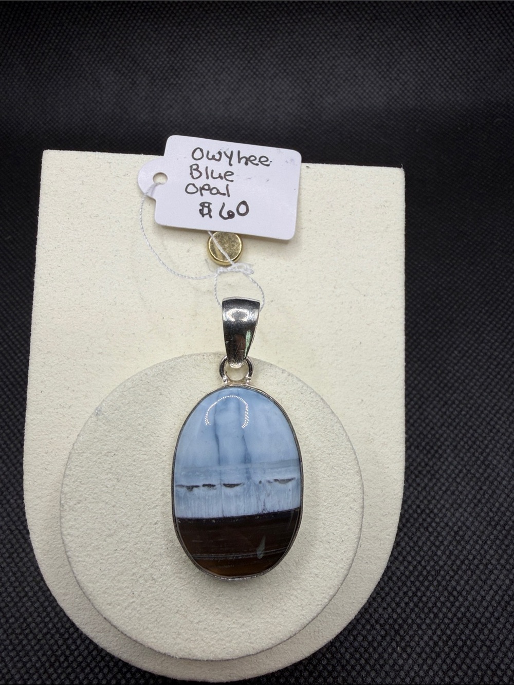 Blue Owyhee Opal Sterling Silver Pendant 1.8”